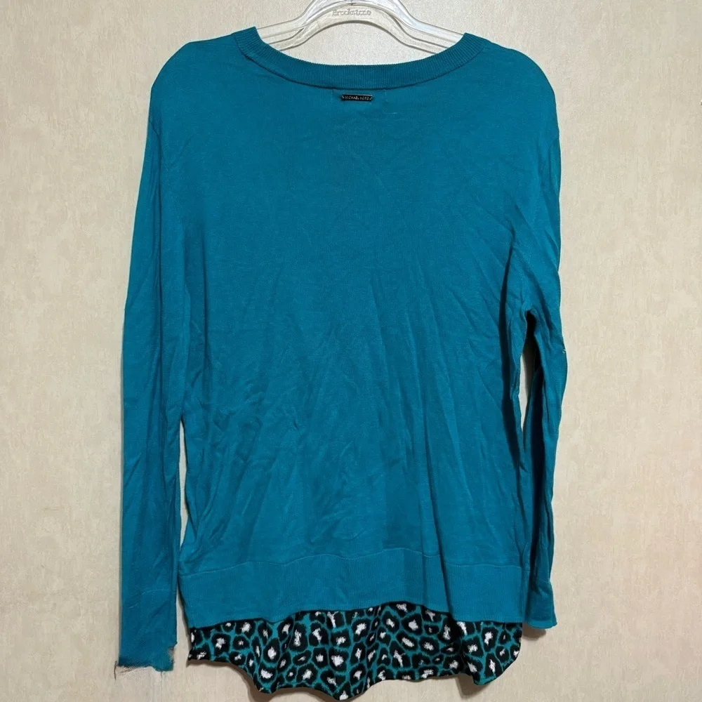 Michael Kors Turquoise Long Sleeve Animal Print Fashion Top Blouse